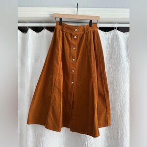 Zara Orange Midi A-line Pleated Skirt